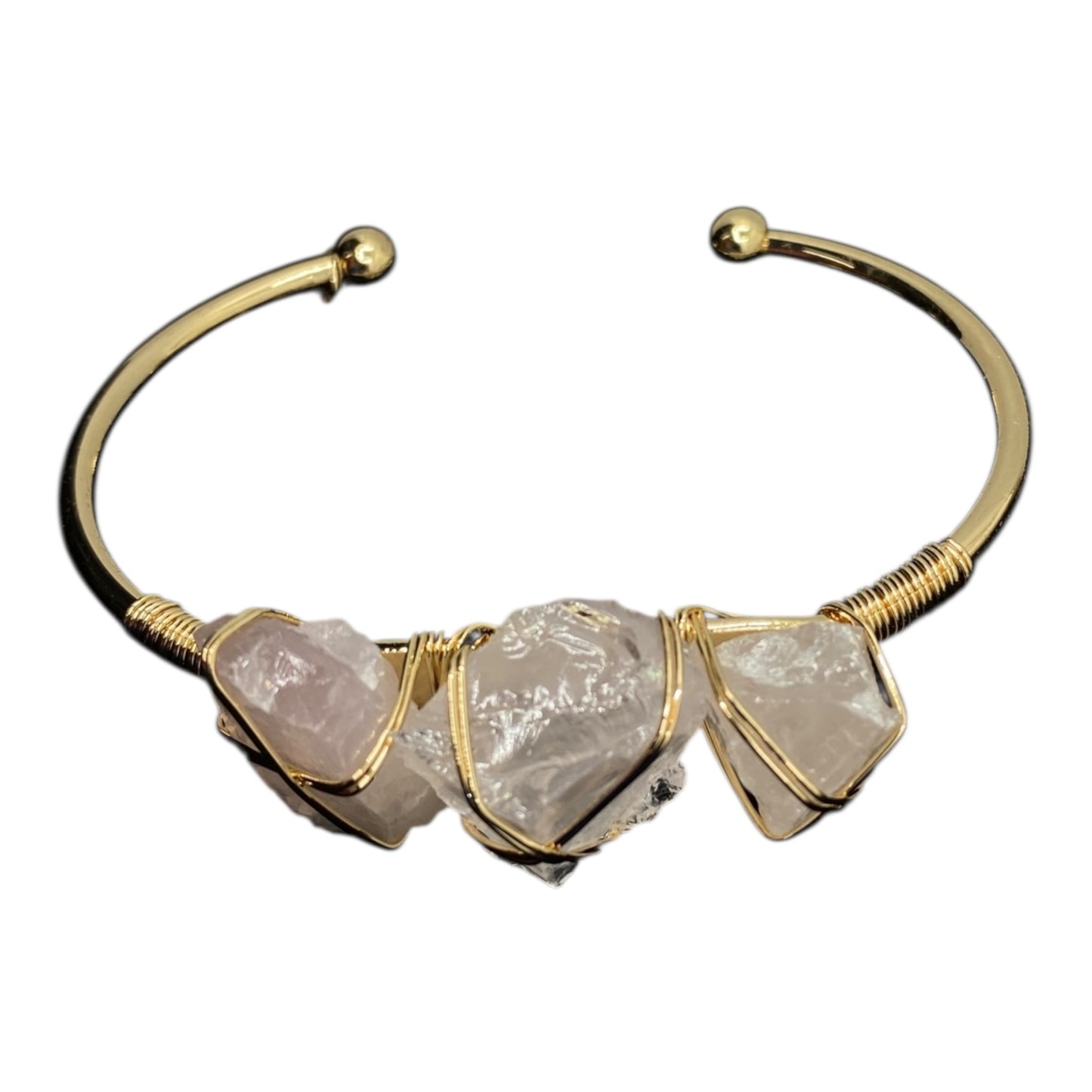 Rose Quartz Bangle - Steel Gold