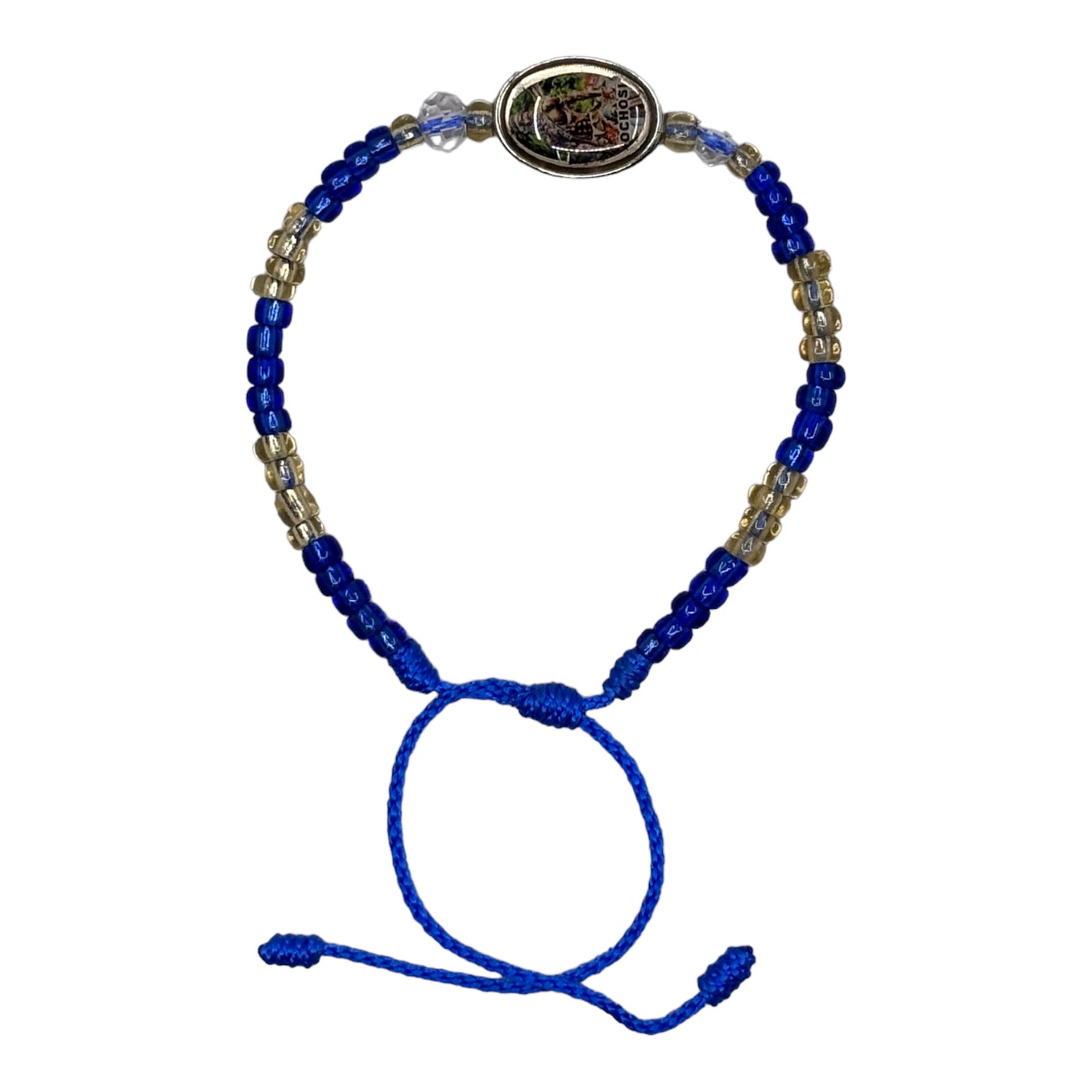 Wrist Beads - Blue & Gold with Ochosi Image