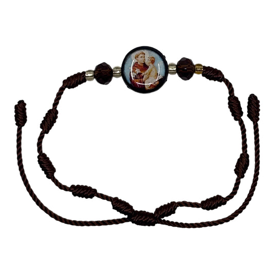 Wrist Bracelet -  Brown String Knots with St. Anthony Image