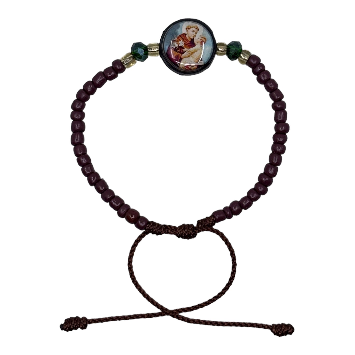 Wrist Beads - Brown with St. Anthony Image