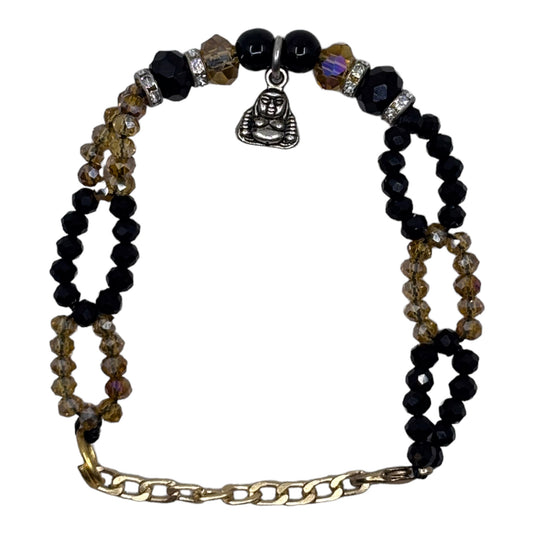 Wrist Beads - Black & Gold with Buddha Charm