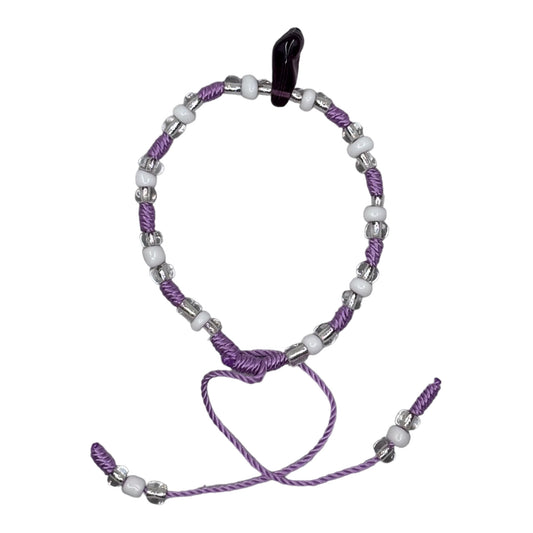 Wrist Beads -  White & Clear with Lilac String and Fist