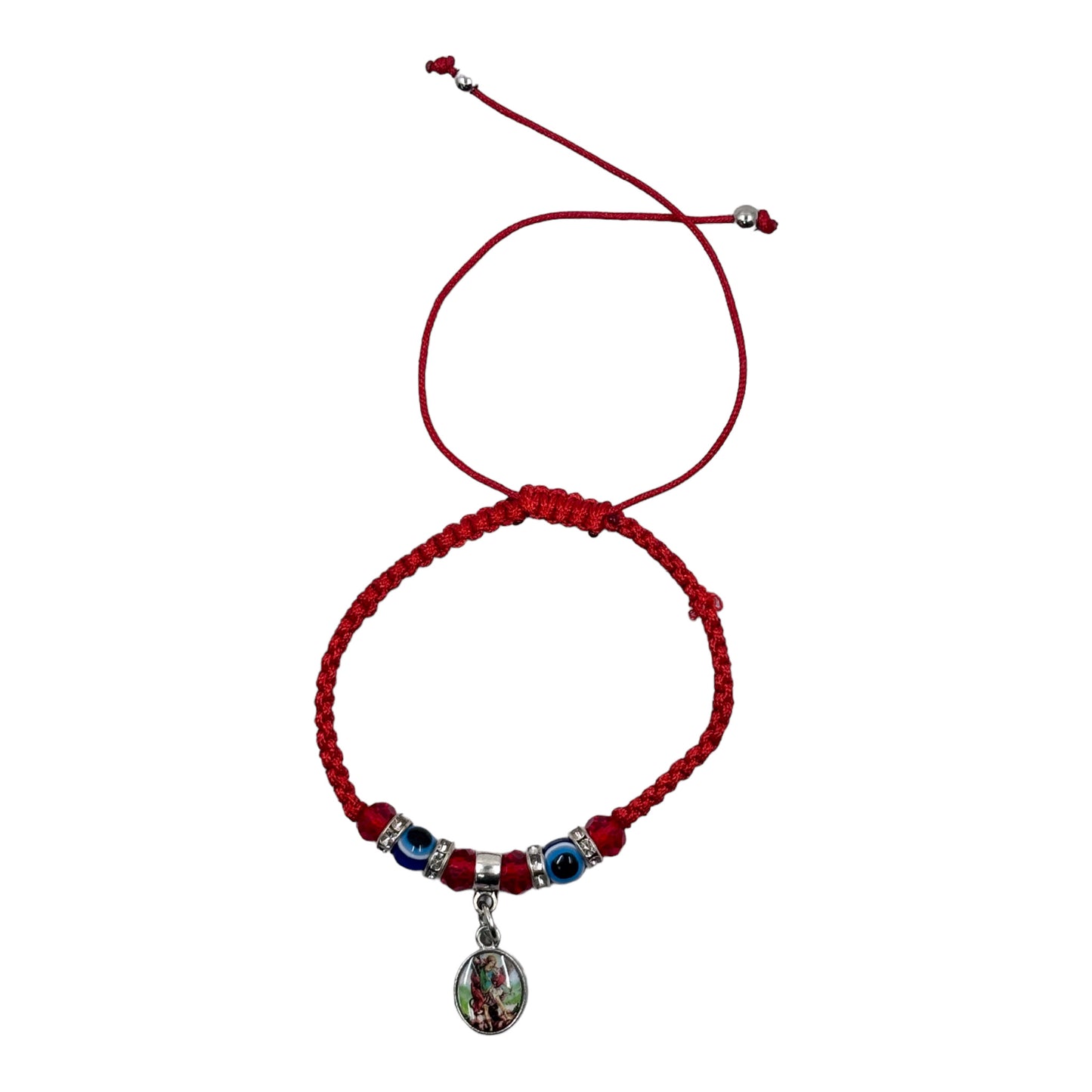 Wrist Bracelet - Red String with Evil Eye & St. Michael Image