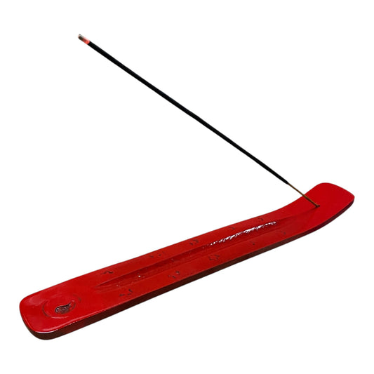 Wooden Flat Incense Burner Red