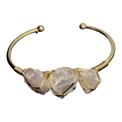 Rose Quartz Bangle - Steel Gold