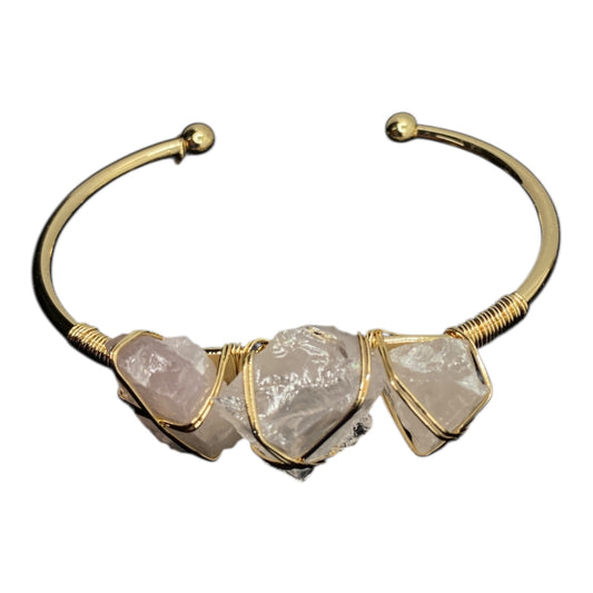Rose Quartz Bangle - Steel Gold