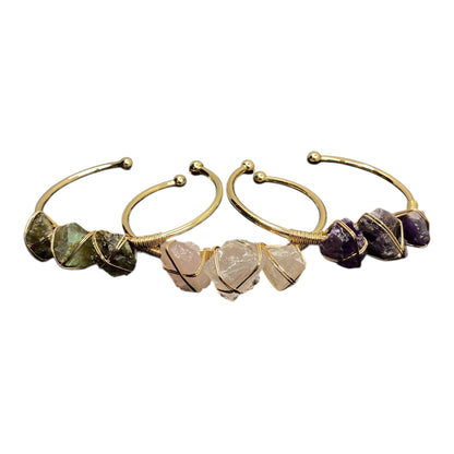 Amethyst Bangle - Steel Gold