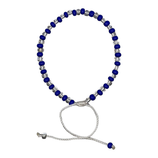 Wrist Beads -  Blue & Clear (White String)
