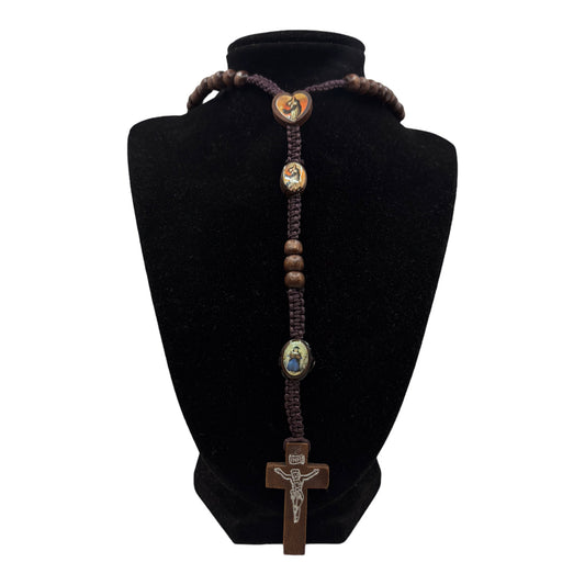 Brown Wooden Rosary with Saint Images