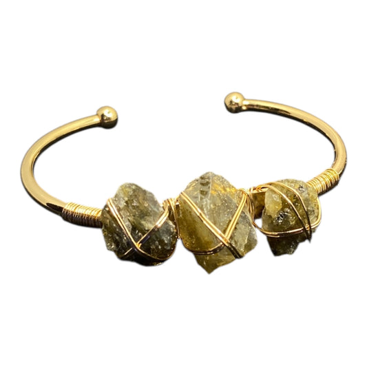 Smokey Quartz Bangle - Steel Gold