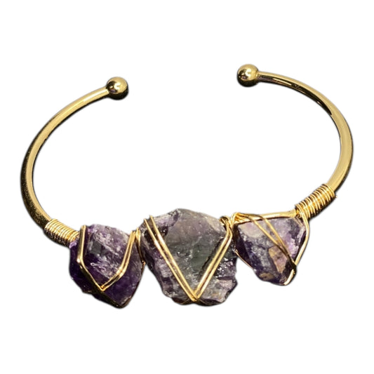 Amethyst Bangle - Steel Gold