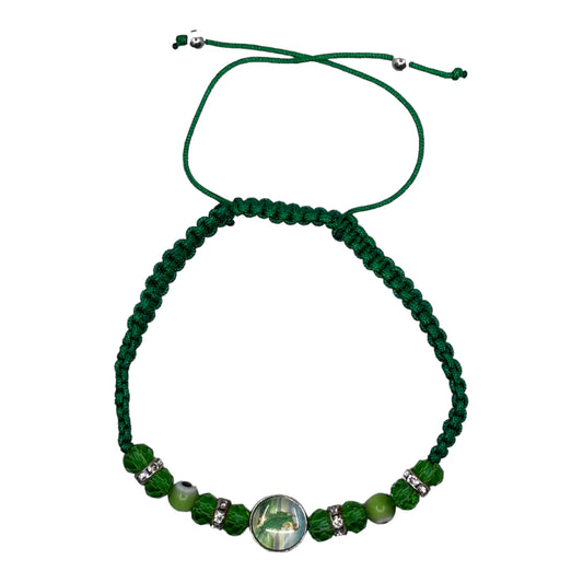 Wrist Bracelet -  Green String with Evil Eye & St. Jude Image