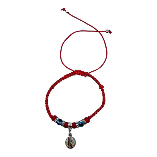 Wrist Bracelet -  Red String with Evil Eye & St. Michael Image